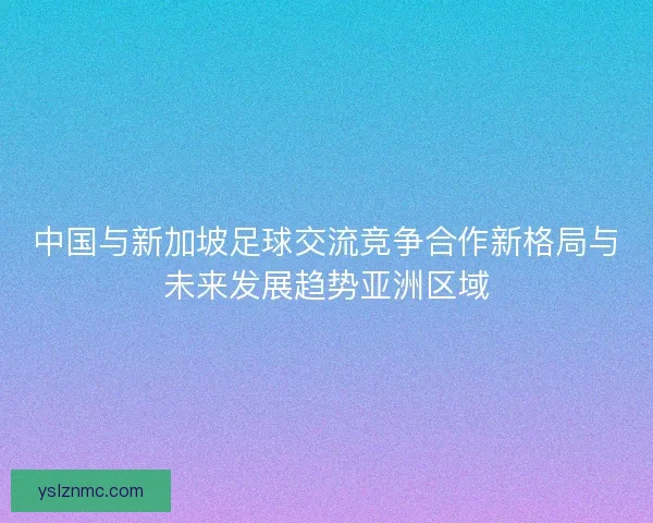 中国与新加坡足球交流竞争合作新格局与未来发展趋势亚洲区域