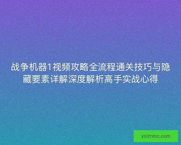 战争机器1视频攻略全流程通关技巧与隐藏要素详解深度解析高手实战心得